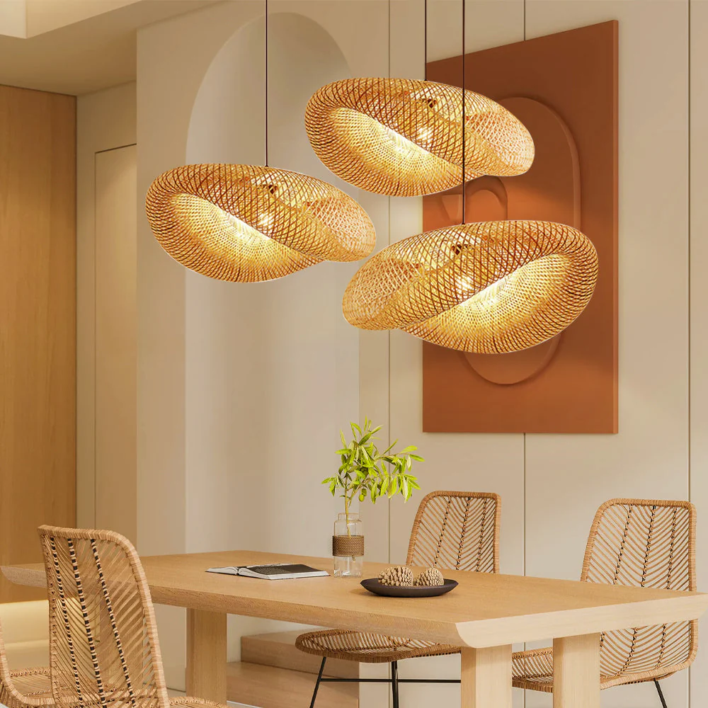 Bamboo Pendant Light - Natural Wood Ceiling Fixture for Dining Room - Image 9