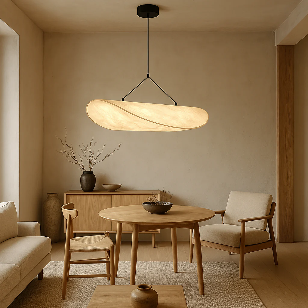 Japandi Pendant Light - Minimal Wood and Metal Ceiling Lamp - Image 14